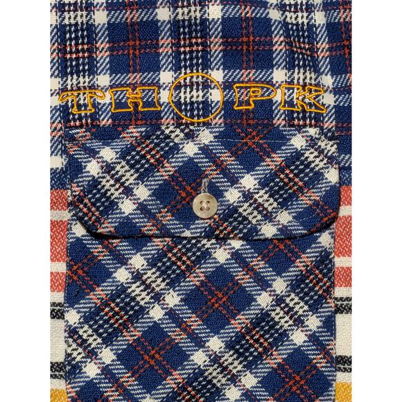 Think Pink Patchwork Flannel Shirt L Plaid Stripe Outdoor Vintage - Picture 3 of 14